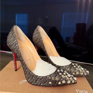Christian Louboutin Black and Silver Studded Heels